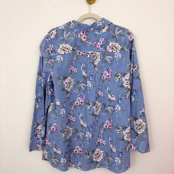 Talbots Women Blouse Top Size 2X 100% Cotton Floral Lightweight Classic Blue - Picture 3 of 8